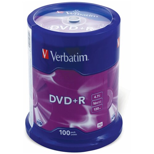 Диски DVD+R плюс VERBATIM 4,7 Gb 16x, комплект 100 шт, Cake Box диски dvd r vs 4 7 gb комплект 10 шт cake box vsdvdrcb1001