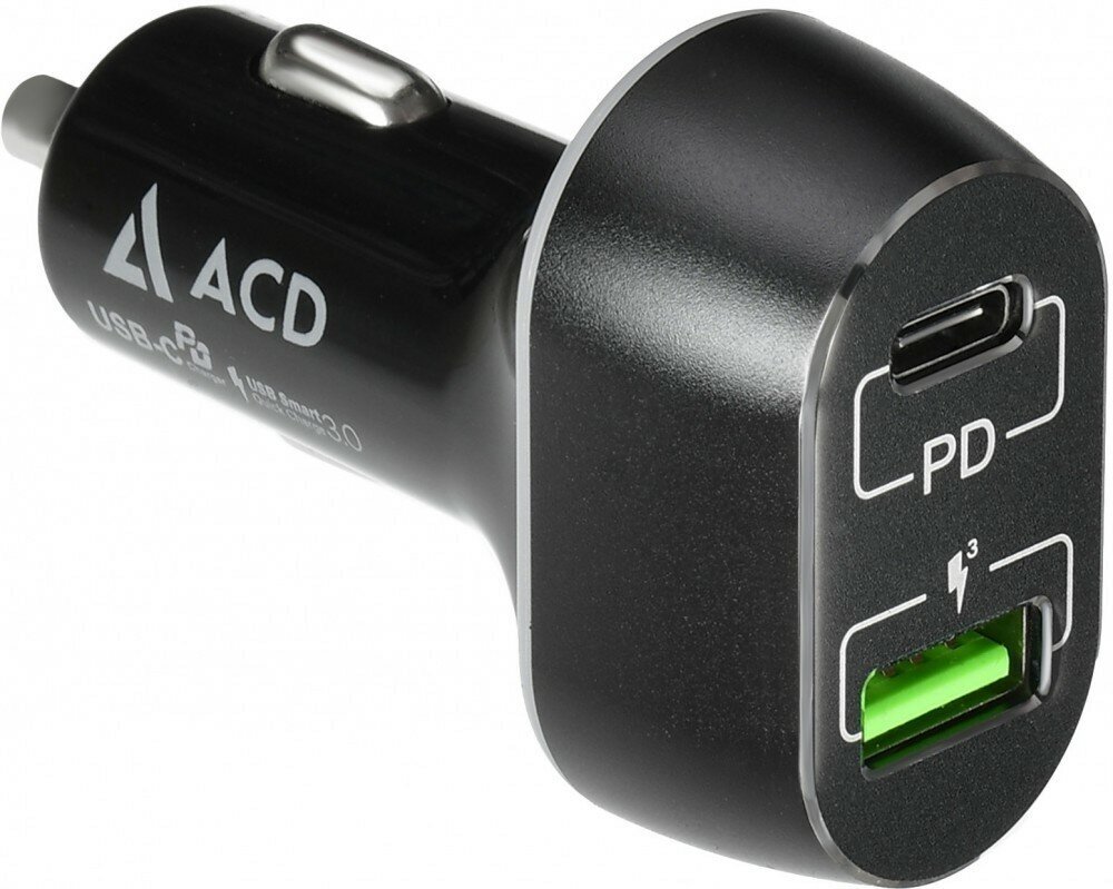 ACD Зарядное устройство автомобильное ACD C632P ACD-C632P-V1B, 1xUSB QC3.0, 1xType-C PD3.0 (63Вт) черный (ret)