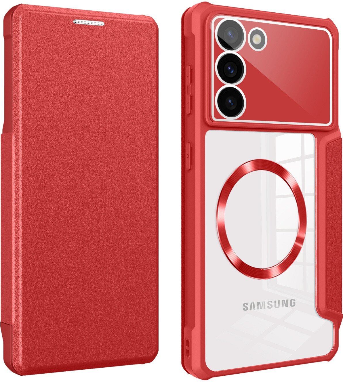 Чехол-книжка Mocome Matte для Samsung S23 (Самсунг С23) противоударный с MagSafe (магсейф) искусственная кожа, красный