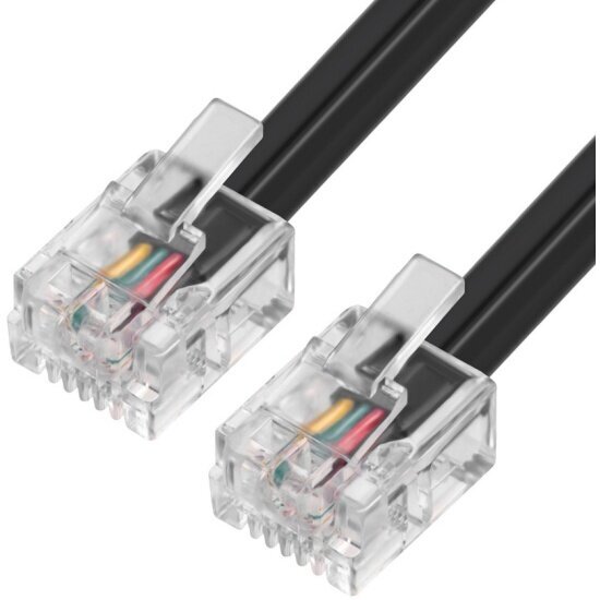 Телефонный шнур Greenconnect 20.0m GCR-TP6P4C2-20.0m, 6P4C (джек 6p4c - jack 6p4c) черный (GCR-TP6P4C2-20.0m)