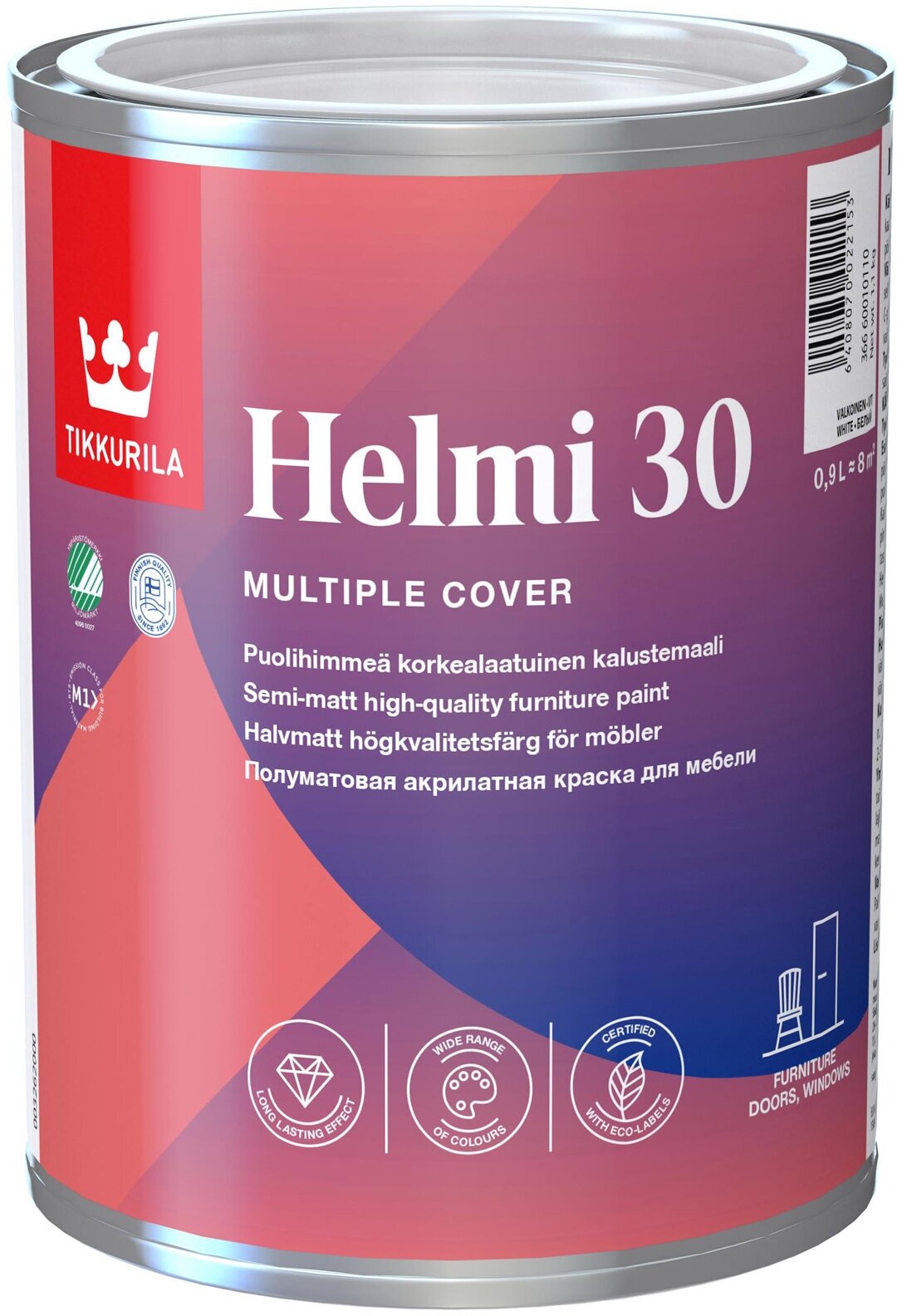 Краска акриловая Tikkurila Helmi 30 влагостойкая моющаяся полуматовая бесцветный 0.9 л 1.1 кг - фотография № 5