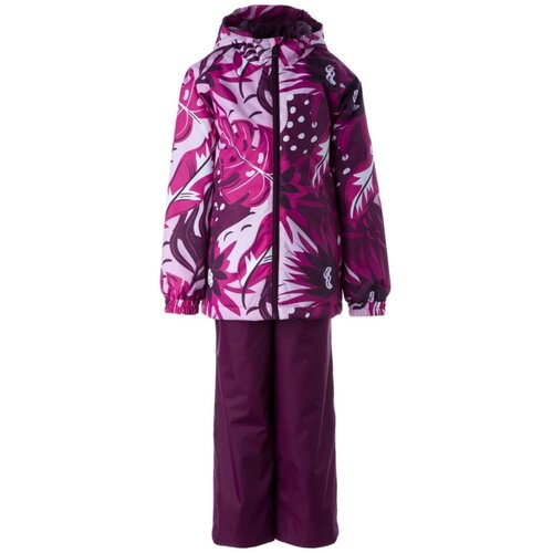 Комплект с брюками Huppa, демисезонный, карманы, светоотражающие элементы, несъемный капюшон, утепленный, размер 128, фиолетовый