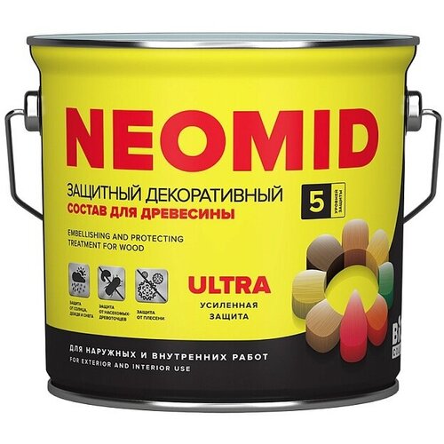 Защитный декоративный состав для древесины NEOMID BiO COLOR Ultra - 9 л. Бесцветный. neomid bio color ultra декоративный деревозащитный состав орегон 2 7 л