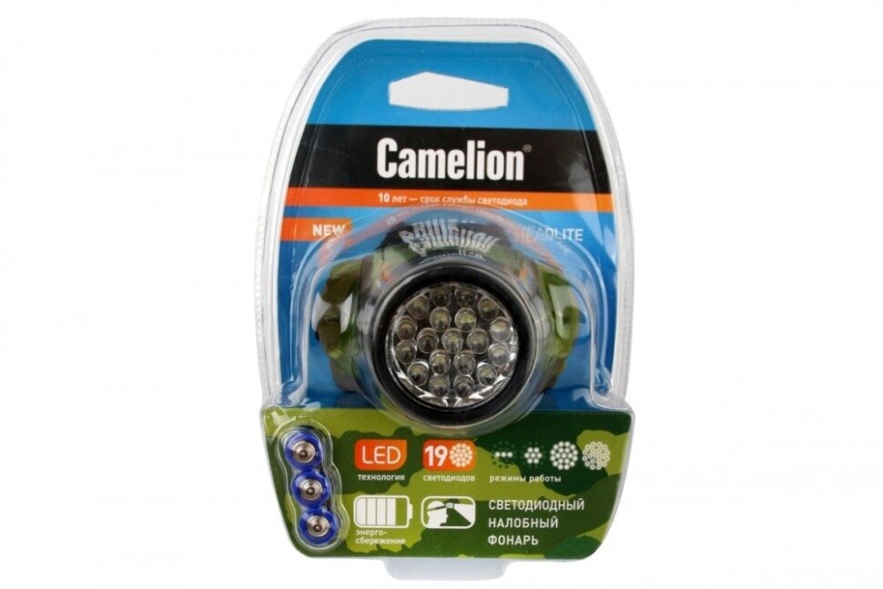 Фонарь CAMELION LED5313-19F4ML налобн камуфляж 19led 4 реж 3xr03 в компл пласт блист - фото №9