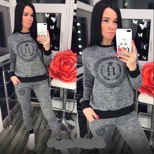 фото Костюм россия, свитшот и брюки, повседневный стиль, полуприлегающий силуэт, пояс на резинке, размер 2xl, серый