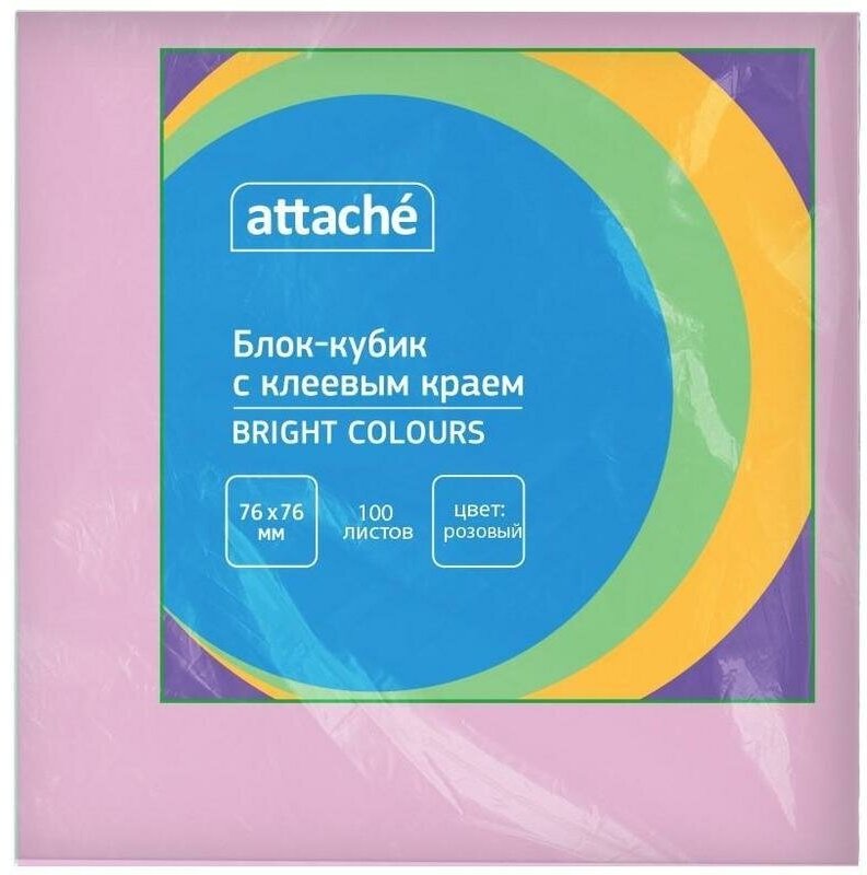 Клейкие закладки бумажные Attache Bright colours, розовый по 100л, 76х76мм