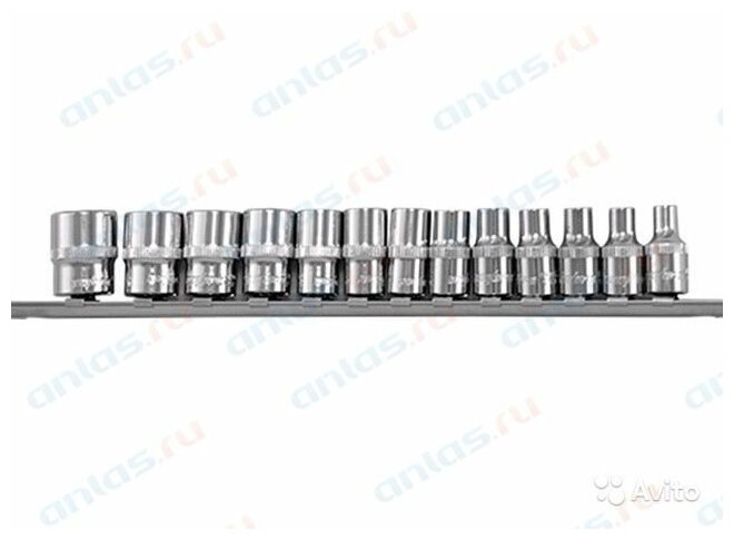 Набор головок 1/4" 13 пр. 6 гр. 4,5-14 мм на планке Ombra