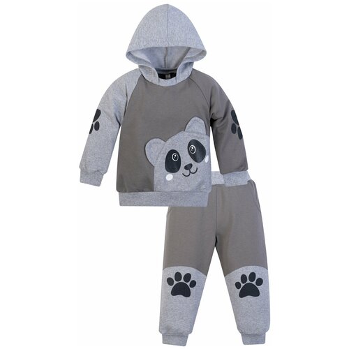 фото Костюм детский 746, утенок, размер 56(рост 98 см) серый_меланж_панда (толстовка с капюшоном и брюки)