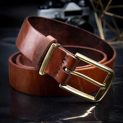 фото Ремень натуральная кожа, латунь, размер 48, длина 90 см., коричневый aristocrat.кожаные вещи
