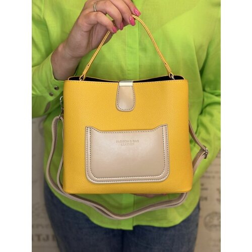 фото Сумка шоппер possess повседневная, экокожа, желтый