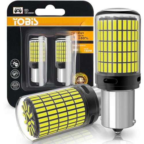 Светодиодная автомобильная LED лампа YOBIS 1156 P21W цоколь BA15S 2 шт одноконтактная белый свет 6000К яркий белый свет