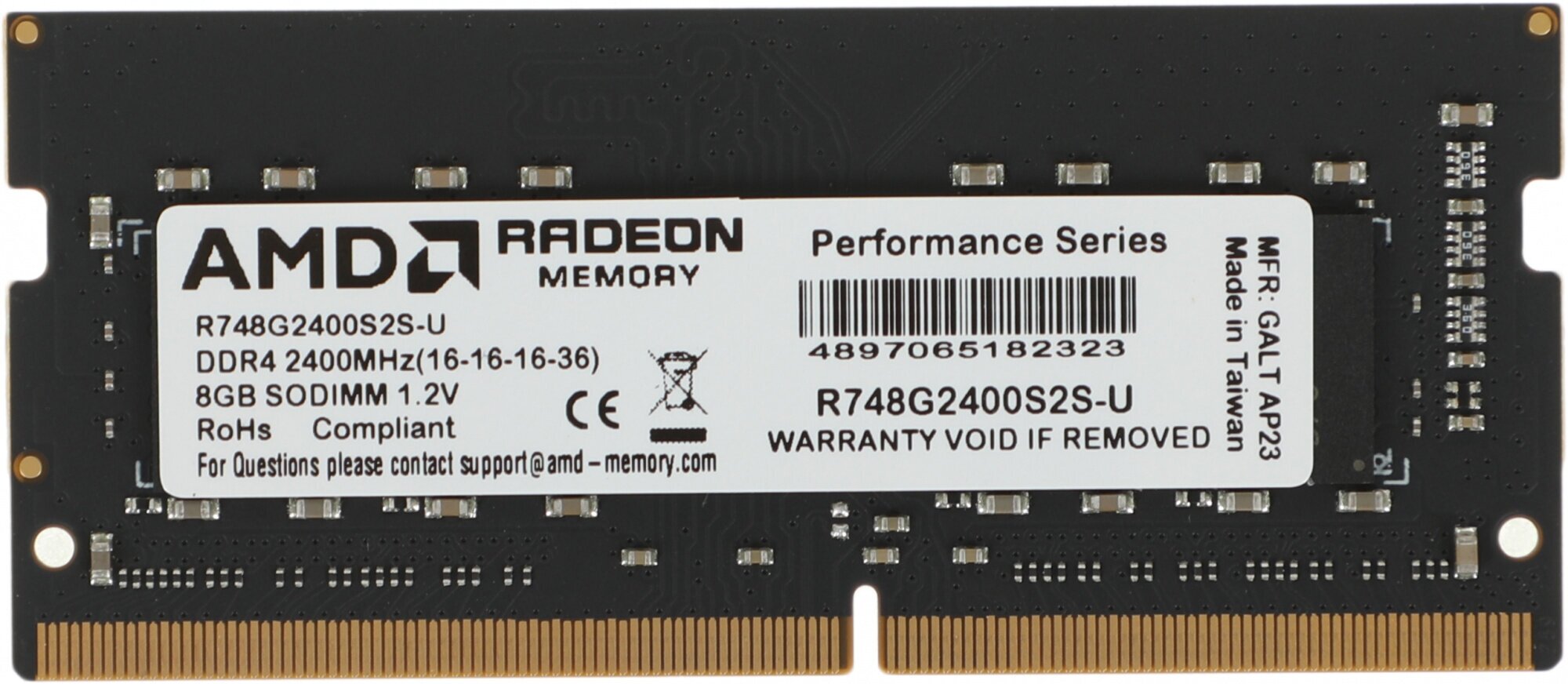 Оперативная память AMD Radeon R7 Performance Series DDR4 - 8GB, 2400 МГц, SO-DIMM, CL16, RTL (r748g2400s2s-u)