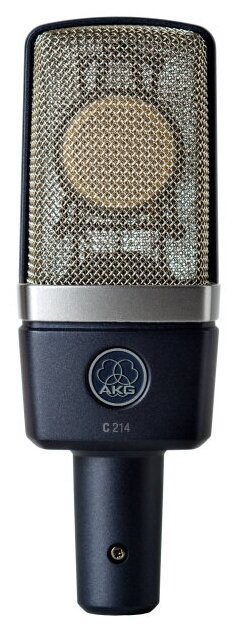 AKG C214 конденсаторный микрофон с 1" мембраной. Диаграмма кардиоида. В комплекте: H85 держатель антивибрационный, W214 ветрозащита, кейс жесткий