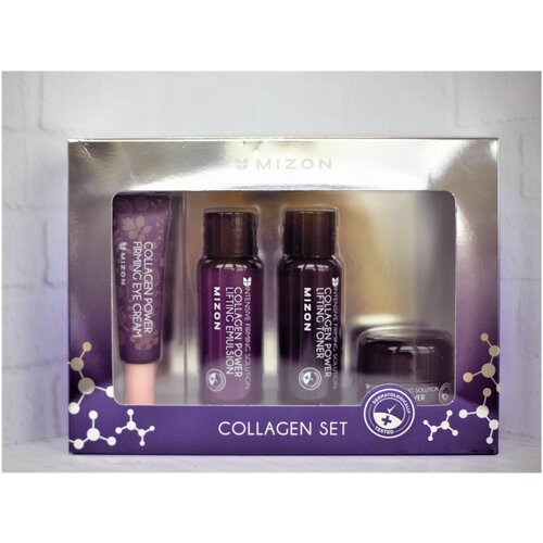 MIZON Collagen miniature SET Набор: Эмульсия, Тонер, Крем для лица и крем для век косметика для мамы mizon набор миниатюр snail miniature set пенка тонер эссенция крем для лица