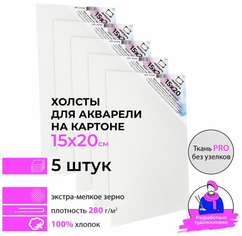 Набор холстов акварельных на картоне Малевичъ, 15х20 см, 5 шт