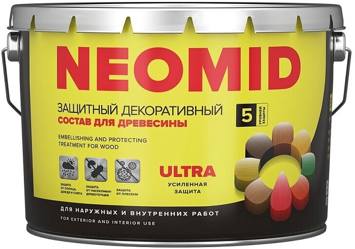 Водозащитная пропитка NEOMID защитный декоративный состав для древесины Bio Color Ultra орегон 0.9 л - фотография № 2