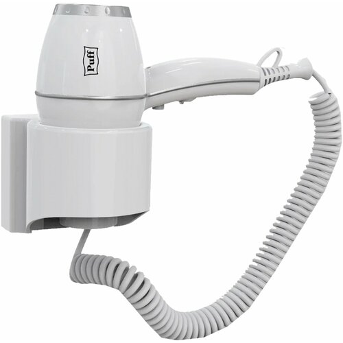 Фен для волос Puff настенный 1800Вт пластик металл 2 скорости белый 1405004 676300₽