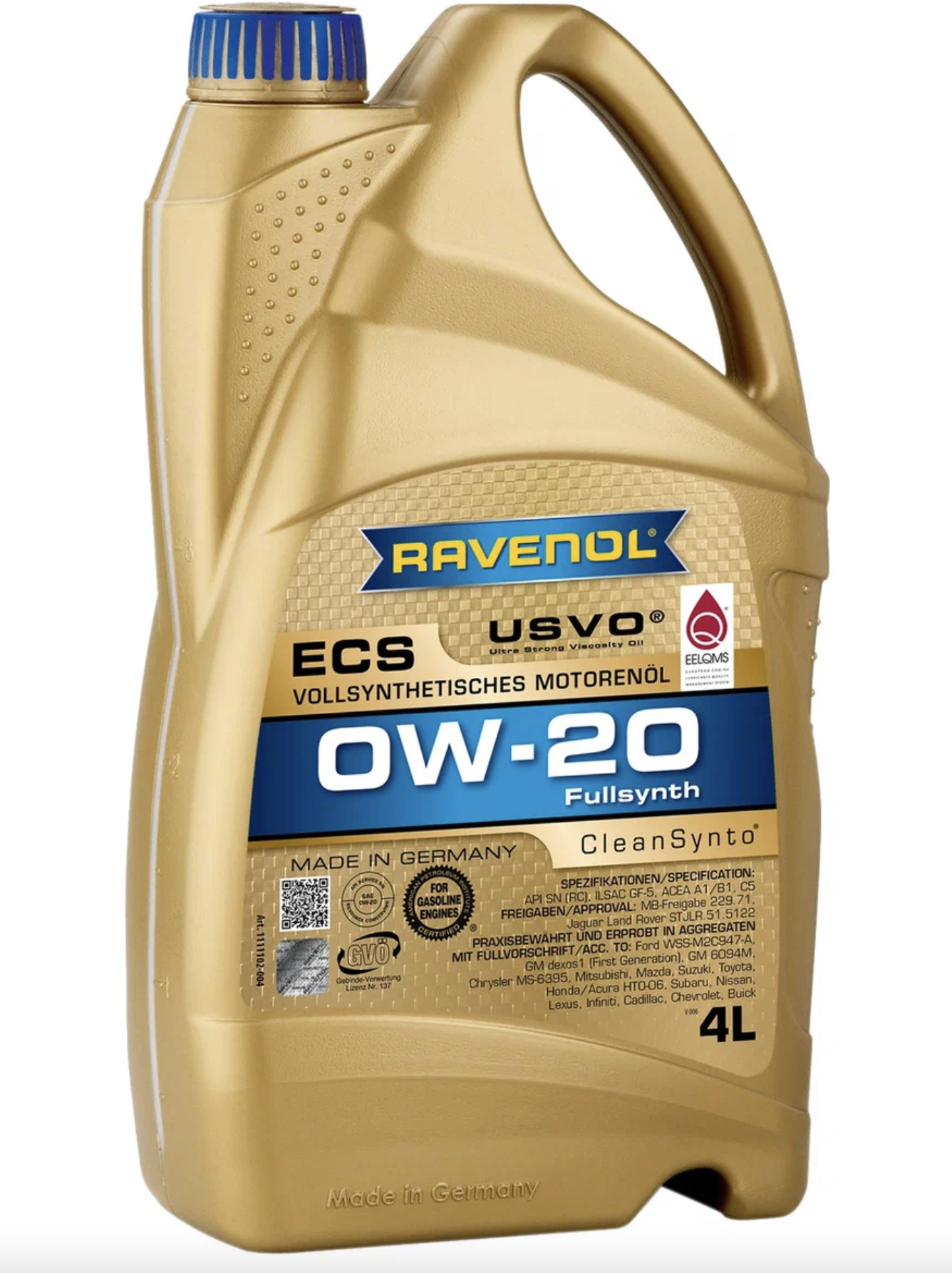 Моторное масло RAVENOL ECS EcoSynth 0W-20, синтетическое, 4 л