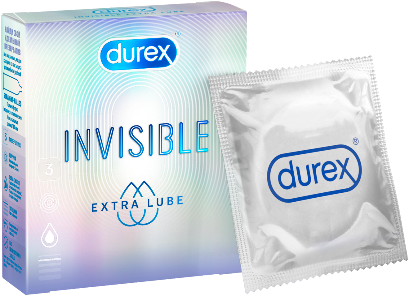 Презервативы Дюрекс Invisible Extra Lube, 3 шт.