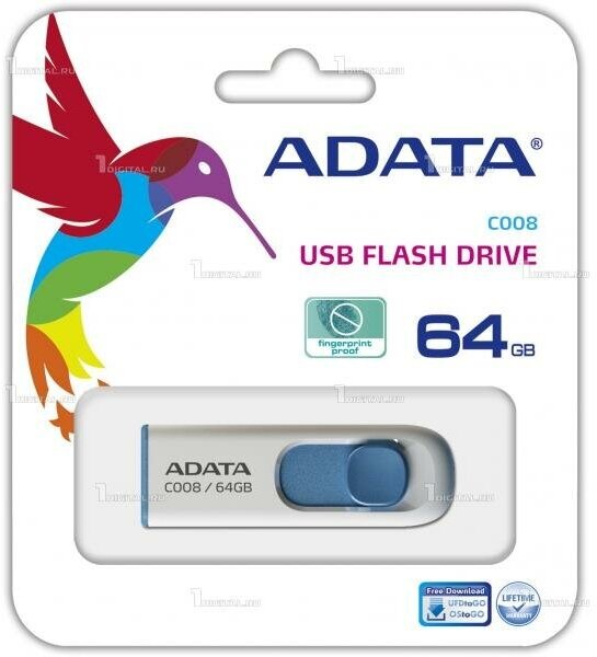 USB флешка Adata C008 64Gb white/blue USB 2.0