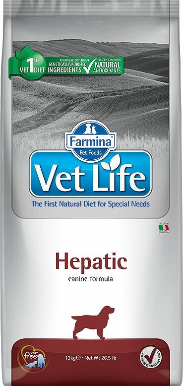 Корм Farmina Vet Life Hepatic для собак при заболеваниях печени, 12 кг