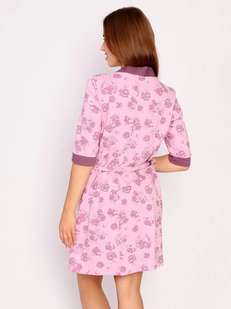 Комплект женский кострома сорочка+халат кулирка пудровый (44RU) - фотография № 3