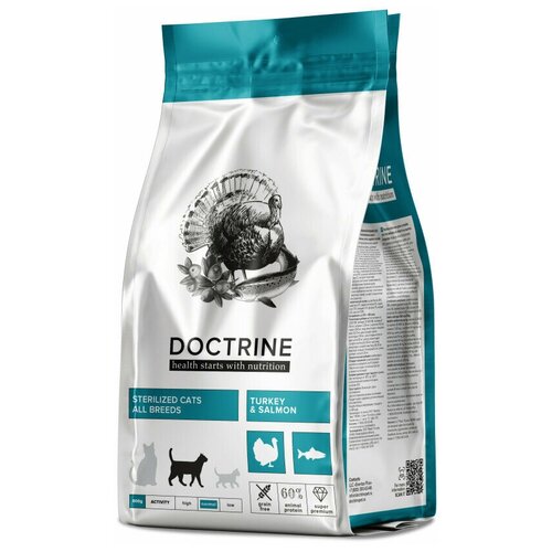 DOCTRINE Полнорационный беззерновой сухой корм для стерилизованных кошек и кастрированных котов с индейкой и лососем 0.8кг