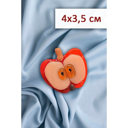 Брошь из стекла Яблоко, цвет Красный, 4х3,5см