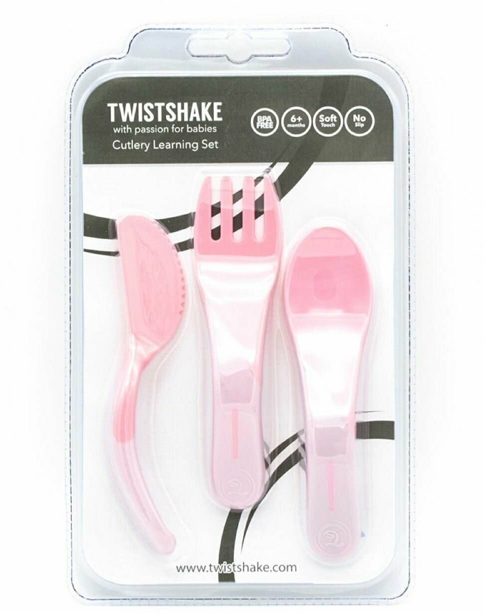 Набор приборов Twistshake (ложка+вилка+ножик) розовый - фото №2