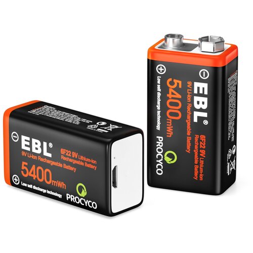 Аккумулятор Крона 9V Li ion 6F22 5400 mWh(600mAh) с USB кабелем, 2 шт