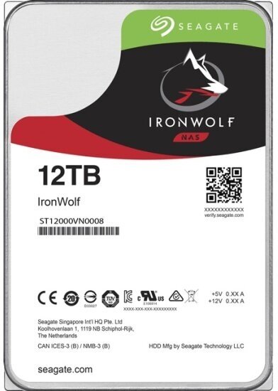 Жесткий диск 3.5" Seagate IronWolf 12 ТБ, SATA III, 256 Mb, 7200 rpm (ST12000VN0008)