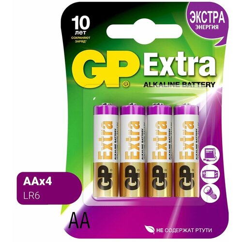 Батарея GP Extra Alkaline AA (LR6), 4 шт (15AXNEW-2CR4) батарейки gp ultra 15augl 2cr4 15au 2ue4 aa 4 шт