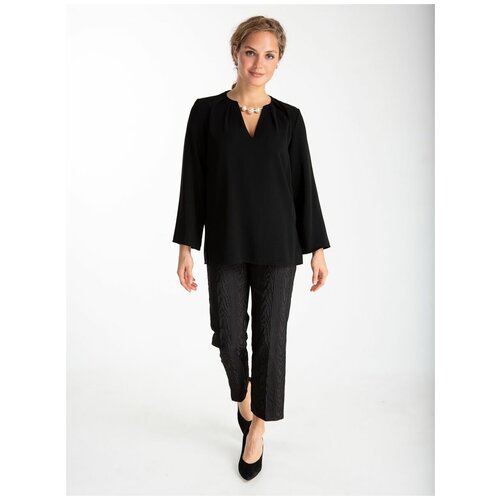 Блузка женская byKROMM с жемчугом, черная, размер 42
