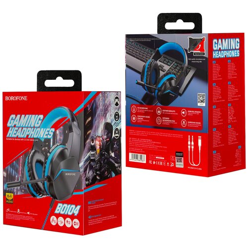 Наушники Bluetooth BO104 игровые с микрофоном Borofone черные с синим 129000₽