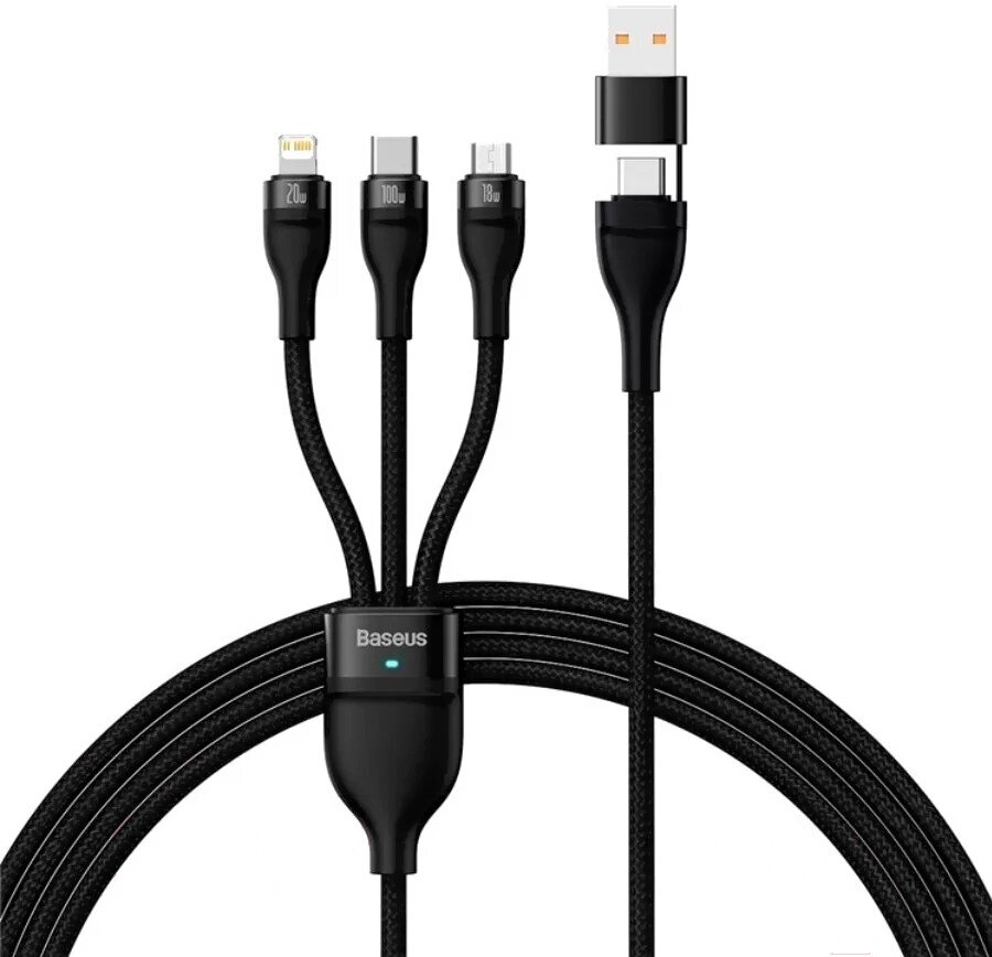 Кабель Baseus Flash Series Ⅱ Two-for-three Charging Cable U+C to M+L+C 100W 1.2m Black (CASS030101)
