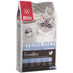 Blitz Sensitive Turkey Adult Sterilised Cat All Breeds сухой корм для стерилизованных кошек с индейкой 2 кг - изображение