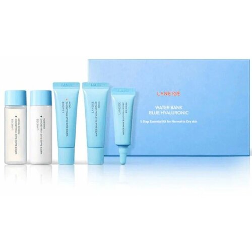 Набор из 5 миниатюр LANEIGE Water Bank Hyaluronic 5 Step Essential Kit для увлажнения (тонер, сыворотка, эмульсия, крем для лица, крем для век)