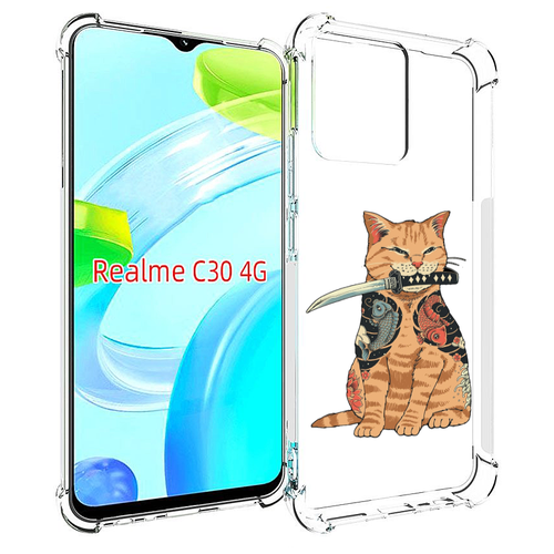 чехол mypads кот мяу детский для realme c30 4g narzo 50i prime задняя панель накладка бампер Чехол MyPads кот-с-катаной для Realme C30 4G / Narzo 50i Prime задняя-панель-накладка-бампер