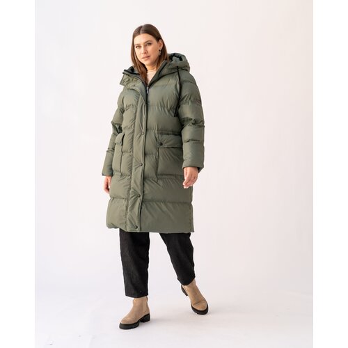 Пальто  Modress зимнее, силуэт прямой, удлиненное, размер 60, хаки