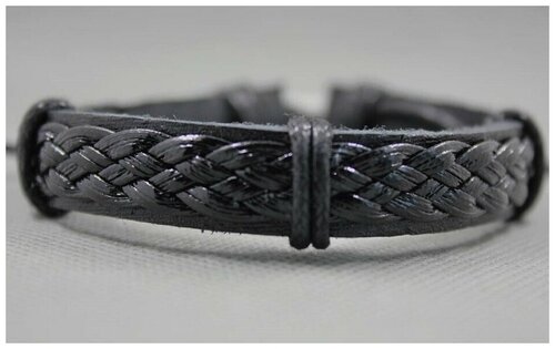 Жесткий браслет Handinsilver ( Посеребриручку ) Браслет плетеный кожаный с завязками 0966, размер 17 см, черный