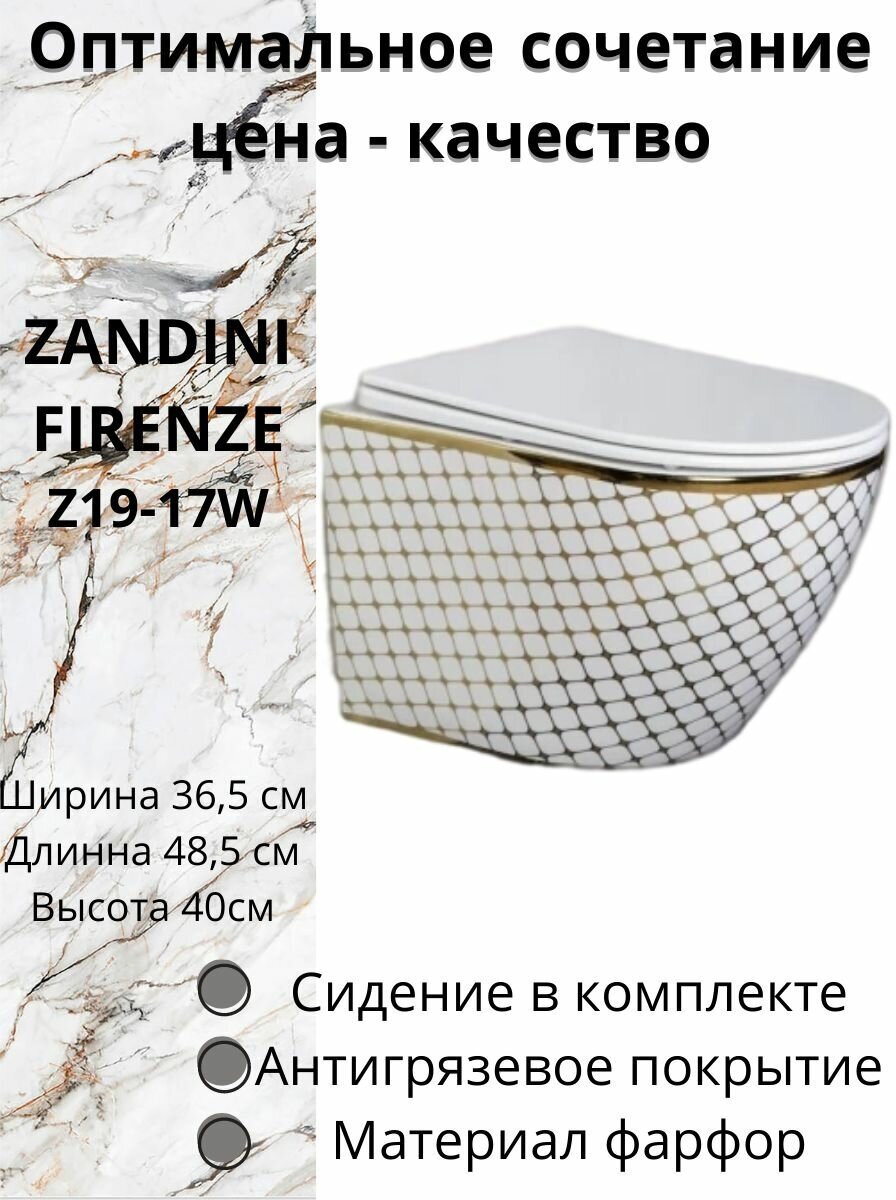 Унитаз подвесной безободковый Zandini Firenze (крышка дюропласт микролифт) Z19-17W