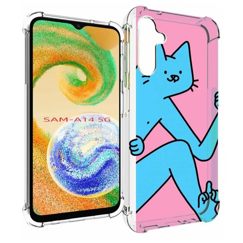 чехол mypads стильный кот для samsung galaxy a14 5g задняя панель накладка бампер Чехол MyPads голубой кот в дверце для Samsung Galaxy A14 4G/ 5G задняя-панель-накладка-бампер