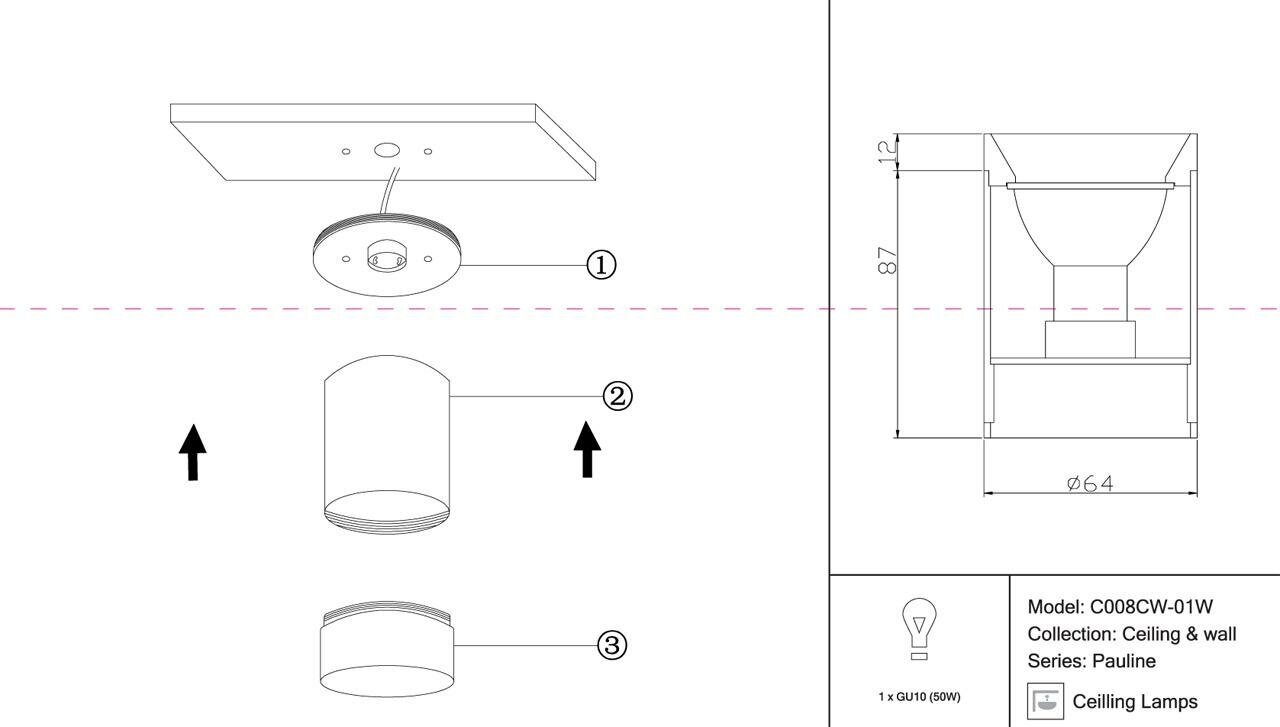 Накладной потолочный светильник Pauline GU10 1x10Вт Maytoni Technical C008CW-01W