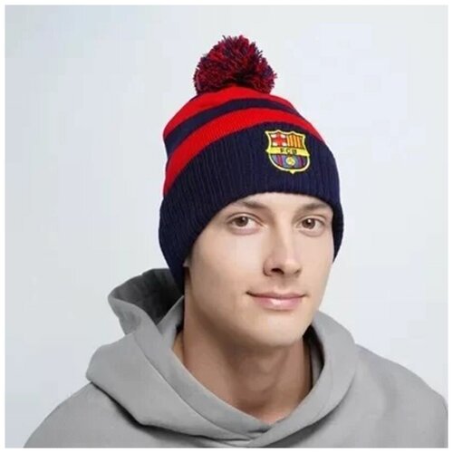 фото Шапка с помпоном "фк барселона" без надписи (one size / синий / красный / one size) китай