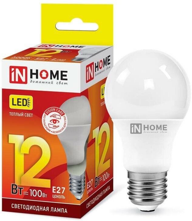 Упаковка ламп INHOME LED-A60-VC, 12Вт, 1080lm, 30000ч, 3000К, E27, 10 шт. - фото №4