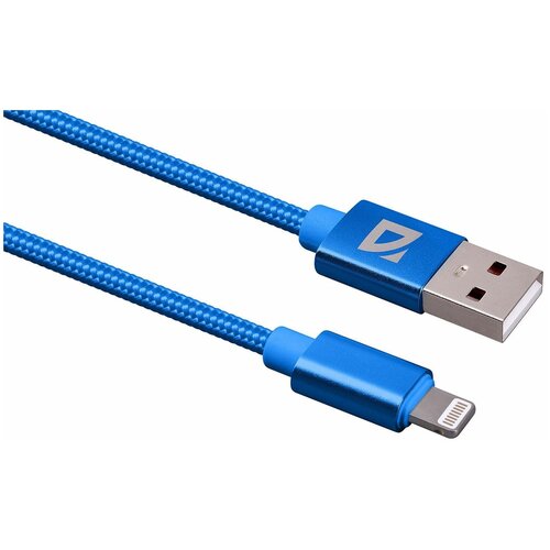USB кабель Defender F85 Lightning голубой, 1м, 1.5А, нейлон, пакет usb кабель defender f85 micro черный 1м 1 5а нейлон пакет