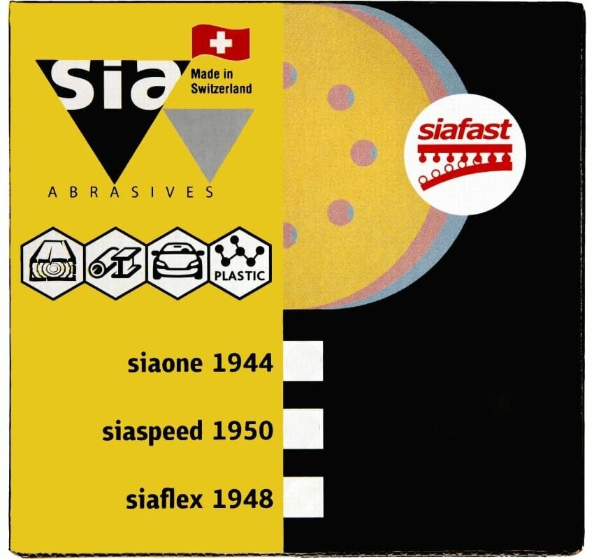 Sia Abrasives siaone 1944 Шлифовальный круг на липучке 125мм без отверстий P150 в упаковке 50шт.