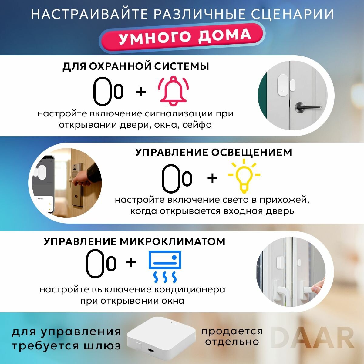 Умный ZigBee Датчик открытия дверей и окон+ контроль освещенности — фото 1