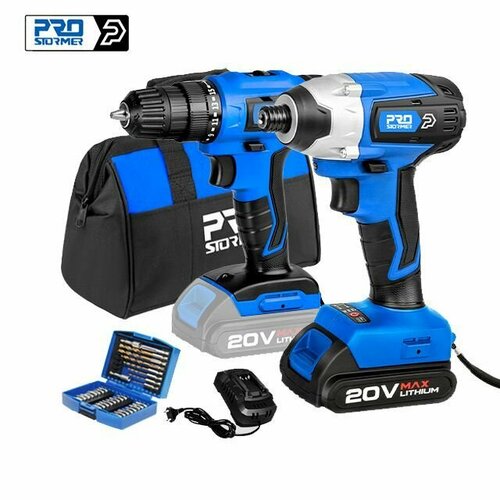 Дрель-шуруповерт аккумуляторная Prostormer PTET1018S3 20 В 300 Нм 2000MAH Литиевый аккумулятор 1 Мешки из ткани набор оснастки 14043₽