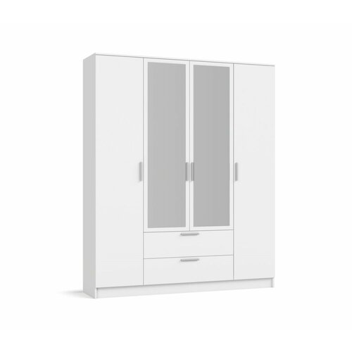 Распашной шкаф для одежды с зеркалом РИМ-180, 4-дверный, цвет белый снег, 180x55x224 см